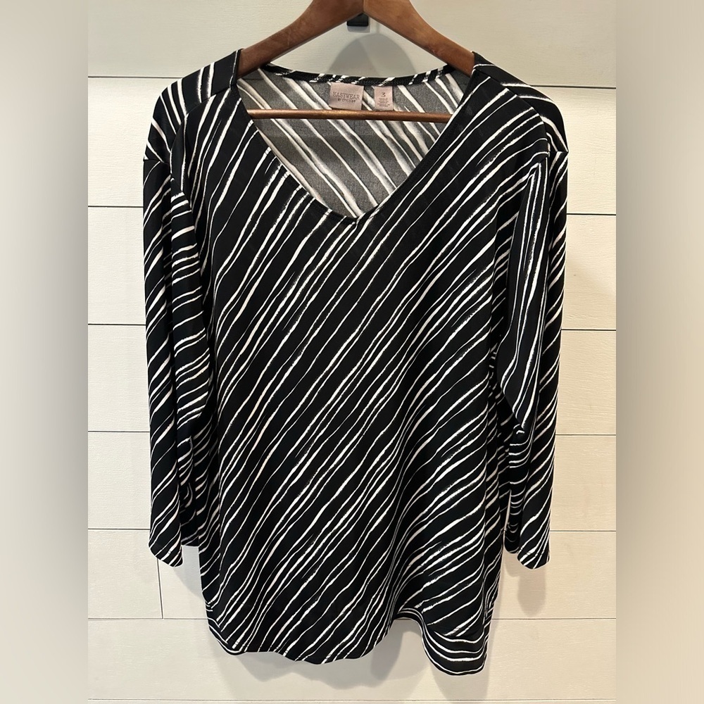 Chico’s Black and White Striped Women's Top- size 3